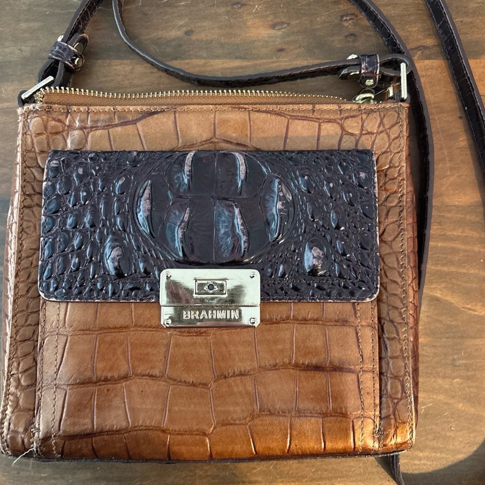 Brahmin Brown Textured Crossbody Bag with Adjustable Strap